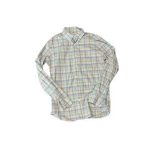 Medium M Long Sleeve Button Down Goodfellow Plaid Cotton Pastel Yellow Pink Blue